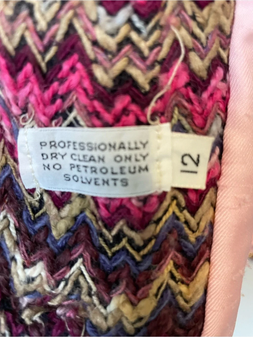 Vintage 1960s Pink Multicolor Flame Chevron Tweed Skirt Suit Set